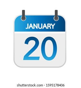 A single calendar page of month January. icon calendar 20th of January isolated on white background. Vector illustration.