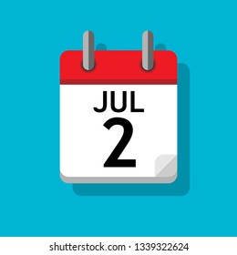 A single calendar page of month July. Flat on blue background.