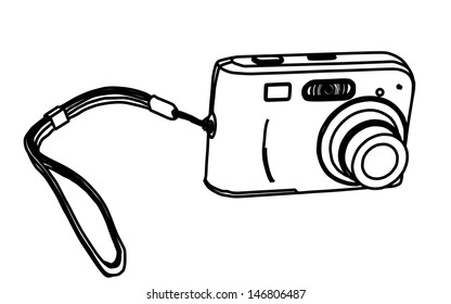 single camera vector isolated on white background, art black instrument,  hobbies in studio 