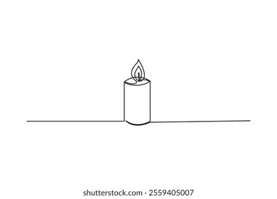 Single candle icon. Flame and wick symbol. Minimal black graphic. Spiritual vector art.