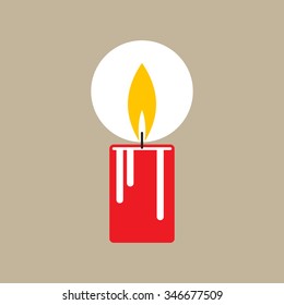 Single candle illustration with a flamelet on grey background, isolated.