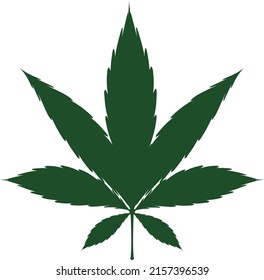 Single cannabis leaf in green color illustration