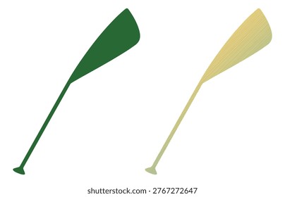Single canoe paddle, solid green and gradient yellow green, wide blade.