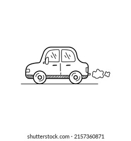 Ilustración de un solo coche con estilo de dibujo de doodle lindo aislado en fondo blanco