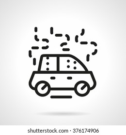 Single car with smoke. Burning car. Car insurance cases. Vector icon simple black line style. Single design element for website, business.