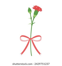 Single carnation and ribbon set, icon, vector