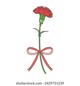 Single carnation and ribbon set, icon, vector