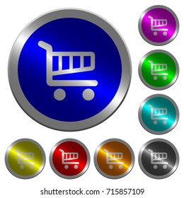 Single cart icons on round luminous coin-like color steel buttons
