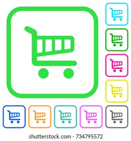 Single cart vivid colored flat icons in curved borders on white background