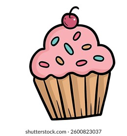 single cartoon cupcake sticker vector