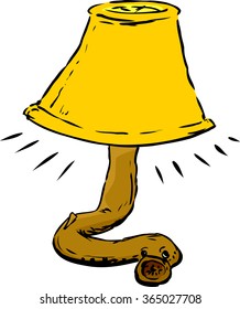 Single cartoon lamprey eel fish portrayed as lamp with light rays