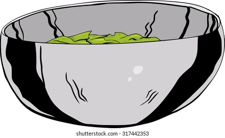 Single cartoon stainless steel bowl with salad inside