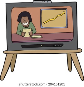 Single cartoon television with news anchor reading