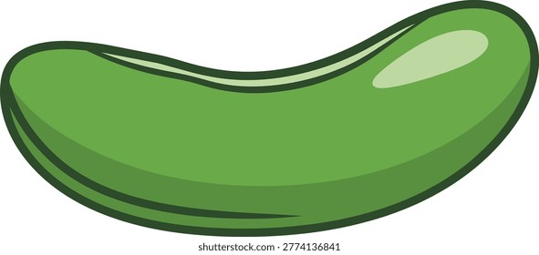 A single, cartoon-style green bean with a dark outline and light green shading, isolated on a white background.