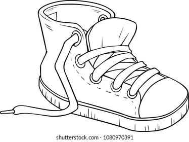 A single casual sneaker. Vector line art of sport plimsoll shoe isolated on white background.