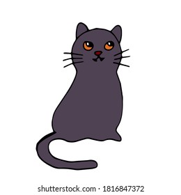Single cat icon . Hand drawn vector illustration in doodle style outline drawing isolated on white background.