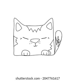 single cat line vector illustration coloring 