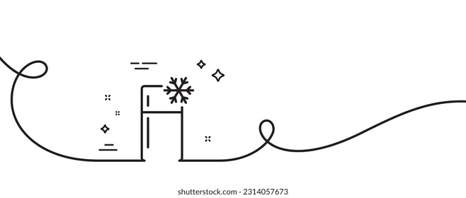 Icono de la línea de refrigerador de una cámara. Una línea continua con curl. Signo de frijol. Símbolo de almacenamiento congelador. Cinta de contorno único del refrigerador. Patrón de curva de bucle. Vector