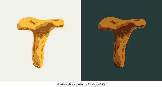 Single chanterelle mushroom. Image tracing, cleaned and simplified illustration. Realistic style. Not AI.