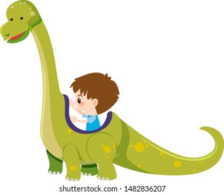 Single character of boy and dinosaur on white background illustration