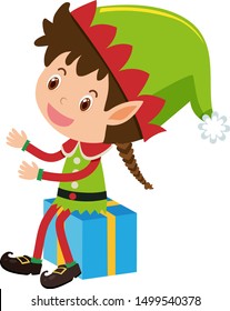 Single character of christmas elf on white background illustration