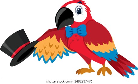 Single character of circus parrot on white background illustration