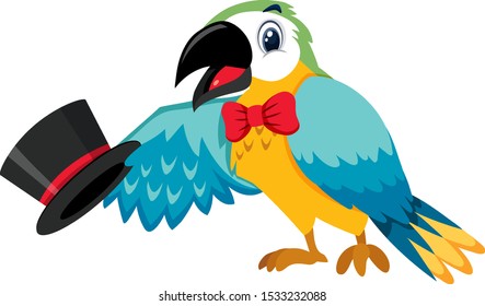 Carácter único del loro circense en ilustración de fondo blanco