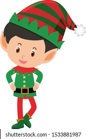 Single character of happy elf on white background illustration