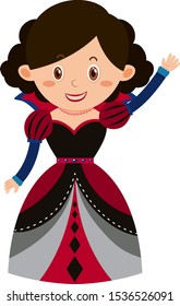 Carácter único de la ilustración de la reina feliz sobre el fondo blanco