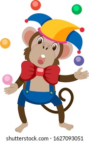 Single character of monkey juggling balls on white background illustration