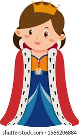 Single character of queen on white background illustration