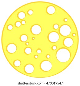 Single cheese slice with holes, round shape vector illustration