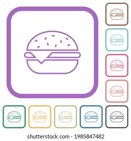 Single cheeseburger simple icons in color rounded square frames on white background