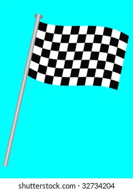 Single chequered flag for the winner on a blue background