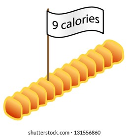 A single chip/french fry with a flag showing 9 calories.