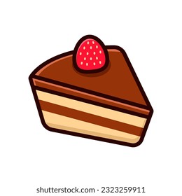 Single chocolate cake with strawberry vector illustration isolated on white background