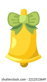 Einzelne Weihnachtsglocke Symbol Grünes Geschenkband