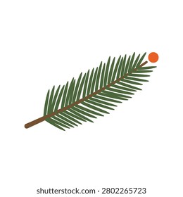 Single christmas fir tree branch with needle detail isolated on white festive holiday decor element vector