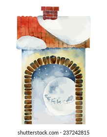 Single Christmas house isolated on white background. Vector illustration