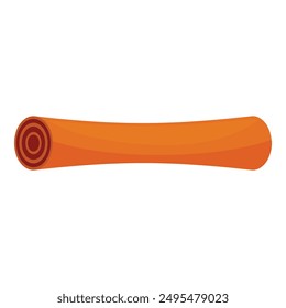 Single cinnamon stick lying horizontally with a cross section visible on the left side