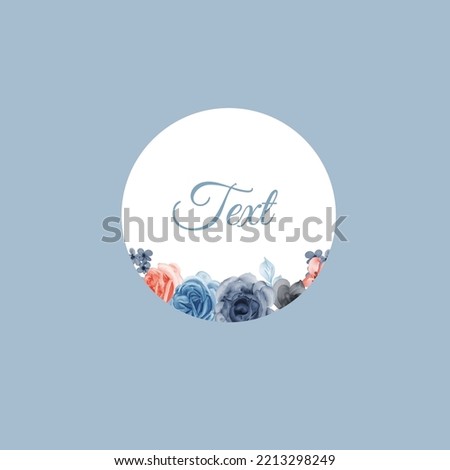 single circle icon with blue flower and text space for social media