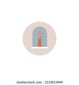 single circle icon with flower and vase for social media