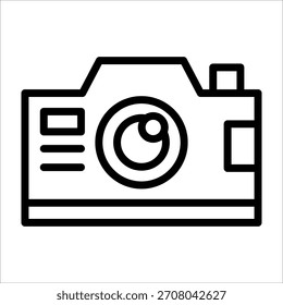 Single classic camera icon with black line style for design element or coloring book element