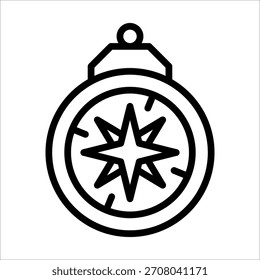 Single classic compass icon with black line style for design element or coloring book element