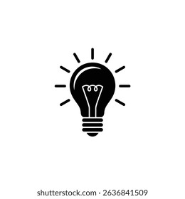 A single, clean black lightbulb icon radiating beams of light is centered on a white background, symbolizing inspiration, ingenuity and new ideas.