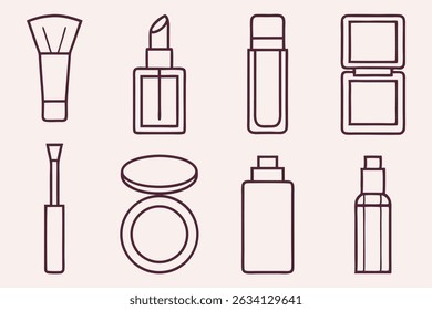 A single, clean cosmetic icon depicting lipstick and foundation, ideal for beauty blogs, makeup tutorials, or cosmetic product packaging.