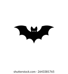 Single, clean illustration of a black bat silhouette, glowing white eyes, and pointy ears, against a stark white background. Image evokes Halloween themes and spooky feelings.