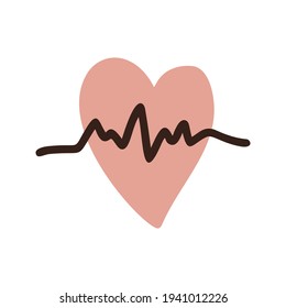 Gráfico de corazón de un solo clipart. Ilustración dibujada a mano por vector de corte. Estilo de vida deportivo. Control de salud, cardiograma. Aislado sobre fondo blanco.