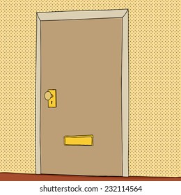 Single closed door with mail slot cartoon