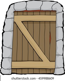 Single closed dungeon doorway over white background